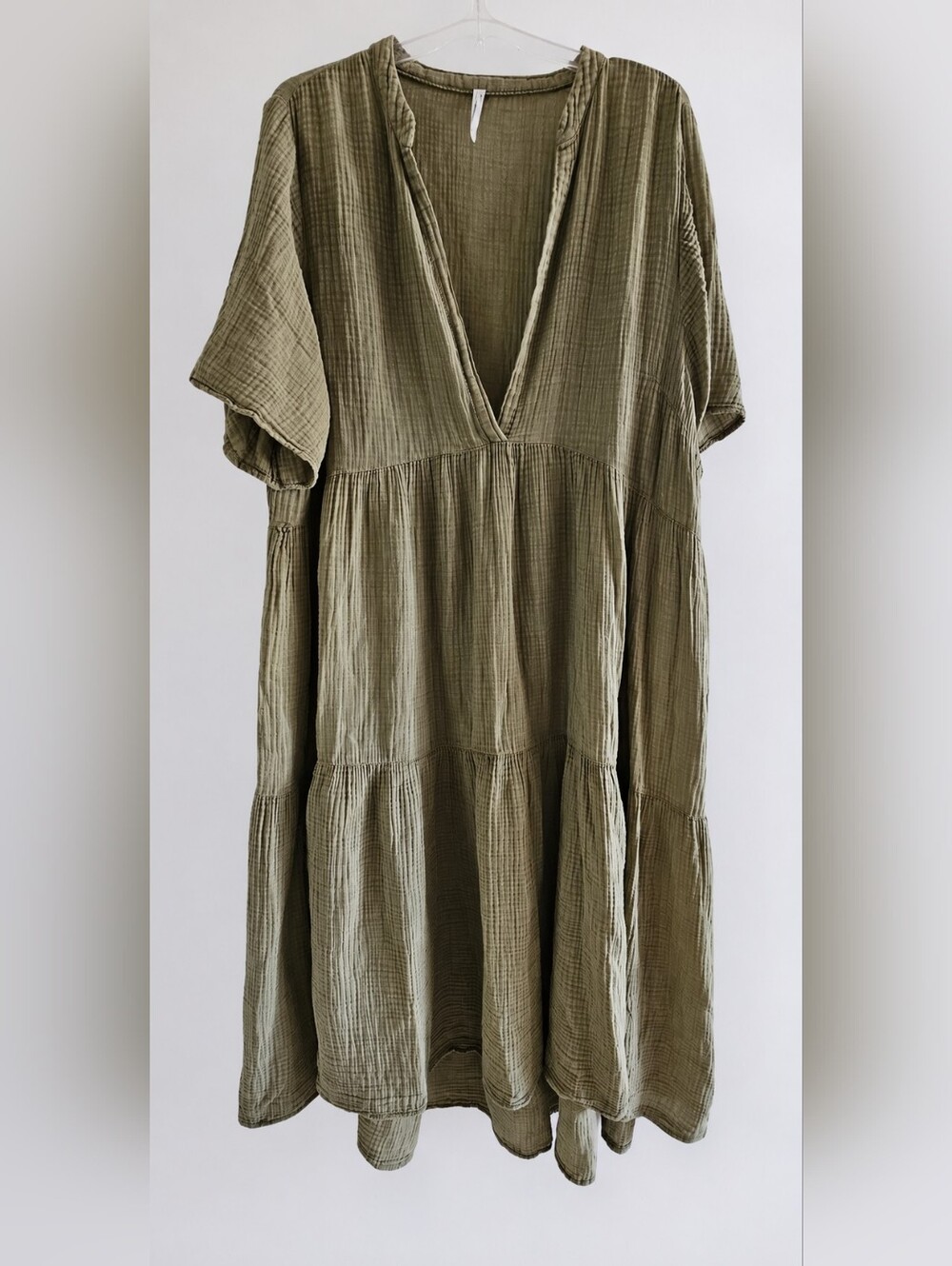 Anthropologie Olive Gauze Tiered V-Neck Maxi Dress
